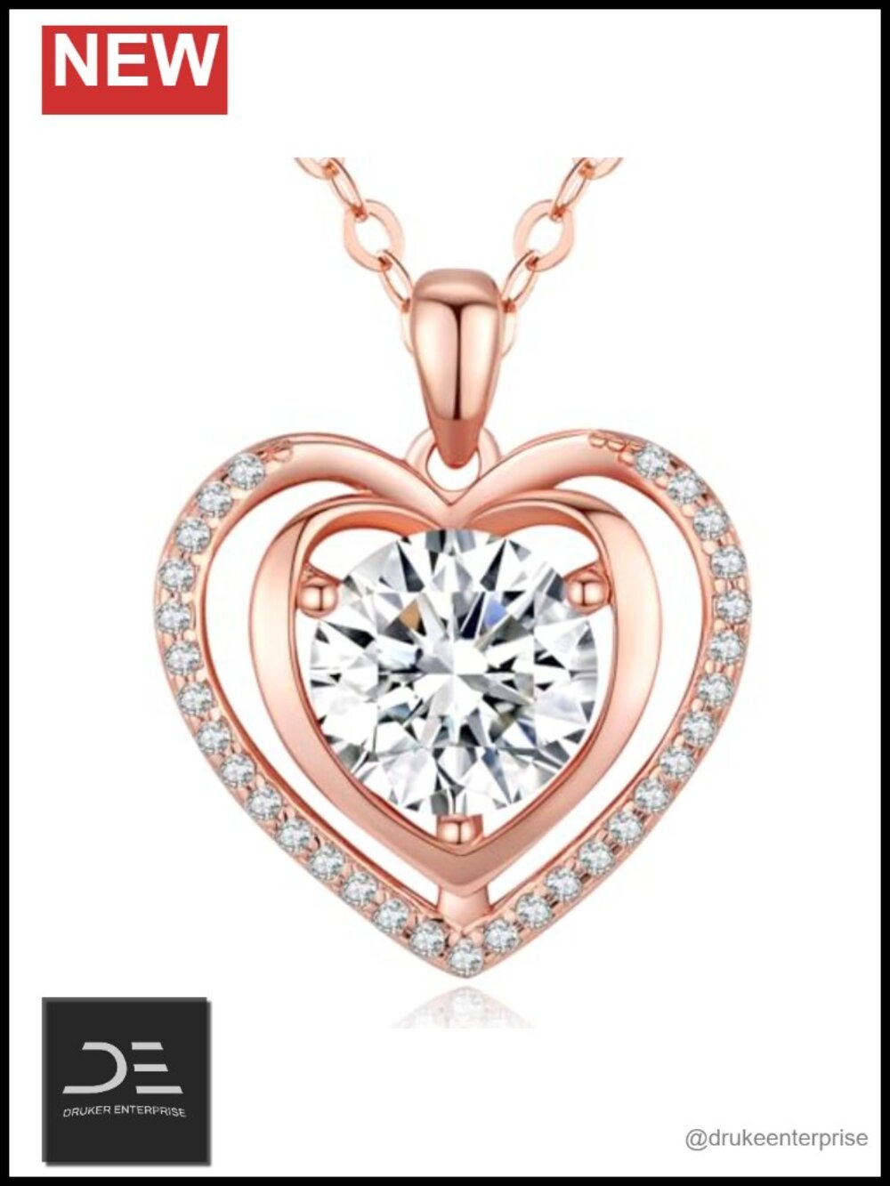 925 Sterling Silver Rhodium Plated Moissanite Heart Pendant Necklace I Love You